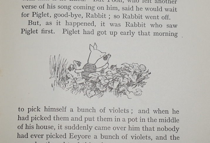 Milne, A.A - The House at Pooh Corner, 1st. edition, illustrations by Ernest H. Shepard, original cloth with gilt tooled decoration to front board, sun bleached spine, ink ownership signature to front fly-leaf, top edge